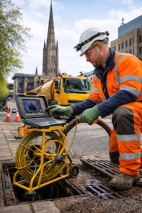 engineer conducting a cctv drain survey in Coventry